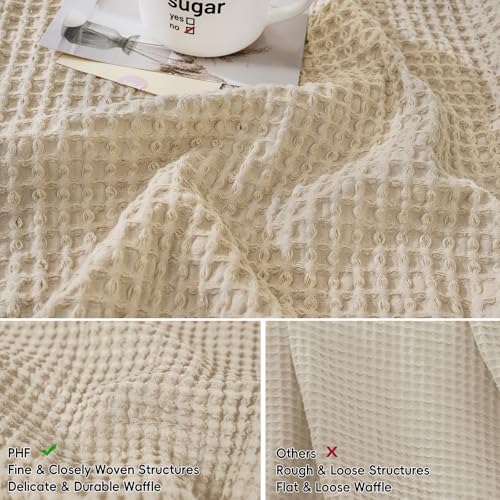 PHF Cotton Waffle Lumbar Pillow Covers 12" x 20", Khaki, No Insert - color: Khaki, size: 20" X 12" (Pack of 2)