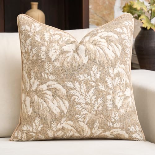 Alerfa Beige Neutral Floral Pillow Cover 20 x 20 Inch, Vintage Square Couch Fall Throw Pillow Cover Soft Decorative Farmhouse Accent Pillowcase for Living Room Bedroom - color: Beige, size: 20" x 20" (Pack of 1)