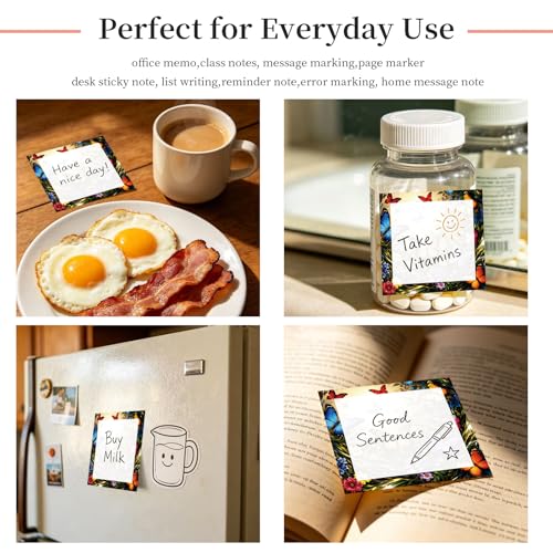 Sticky Notes 3x3 Inches, Cute Self-Stick Note Pads, Funny Memo Pads, Easy to Post Sticky Notes for Office, Home & Notebook Cute Colorful Butterfly - color: Cute Colorful Butterfly