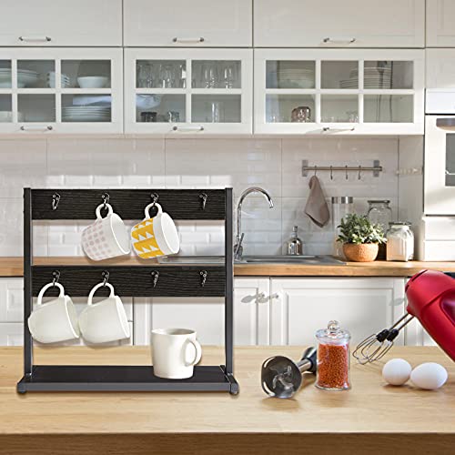 IBUYKE Coffee Mug Holder for Countertop,16 Hook Mug Tree,Black TBJ001B - color: Black, size: no shelf(16 mugs)