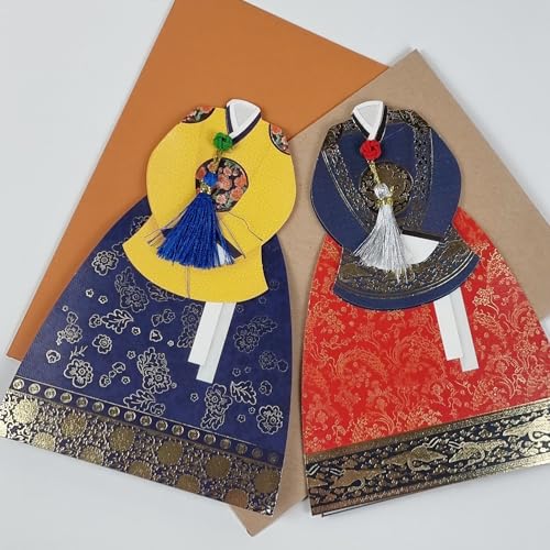 Korean Hanbok Money Envelopes - Traditional Gift Card Holders 6-Piece Set with Gold Accents