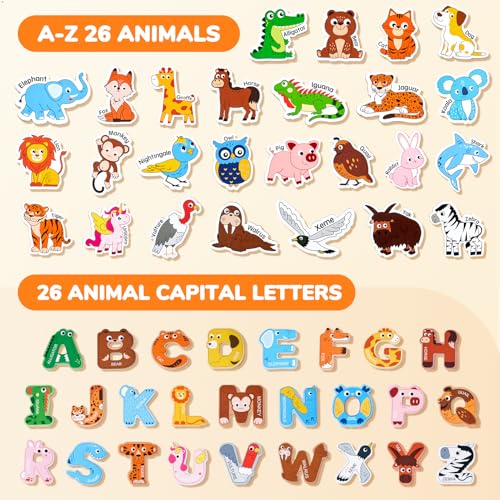 JoyCat Fridge Magnets for Toddlers, 26 Cute Animals & Uppercase Letters - style: Letters+Animals