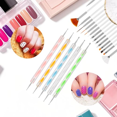 22 Pcs Nail Art Brushes Set with Resin Palette and Silicone Carving Pen,Professional Nail Art Tools Kit for DIY Gel Polish,Includes Dotting Tools and Nail Art Palette,white