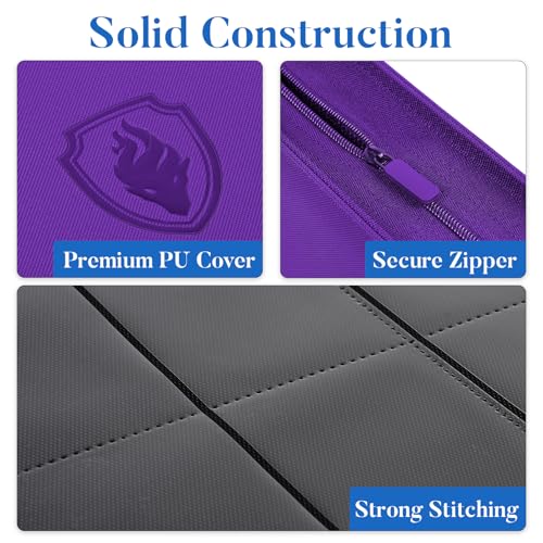 Premium Zip Card Binder, Fabmaker 9 Pocket Trading Card Binder PU Cover - color: Purple, size: 9 Pocket - 13.9" x 10.5"