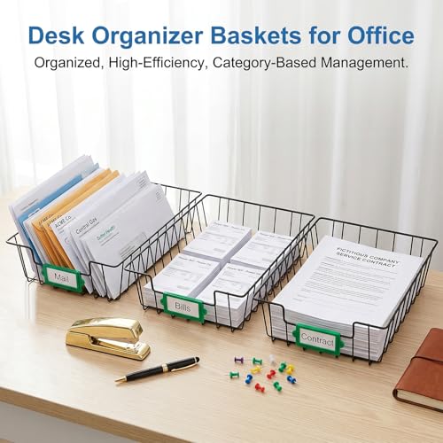 6 Pack Desk Drawer Organizer Letter Tray – Stackable Metal Mesh Wire Paper Trays | A4 Paper Document Desk Basket with Smooth Edges | Rust Proof Storage Tray for Home Office School Desk