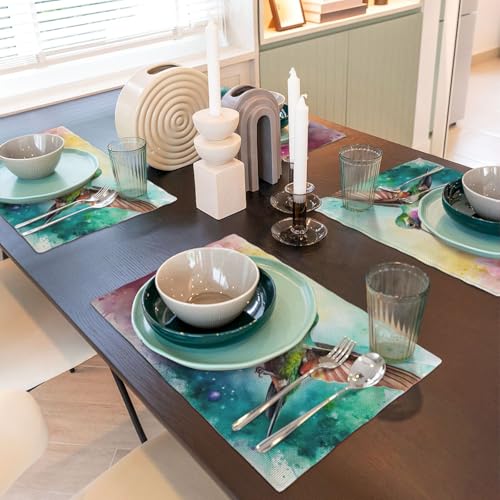 Watercolor Hummingbird Print Placemats Set of 4 12x18 Inch - color: Pink, size: Set of 4