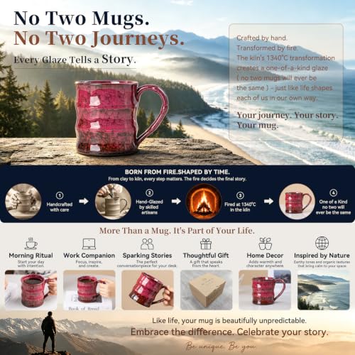 Crimson Ember Ceramic Mug, 15oz Reactive Glaze Coffee Mug, Gift for Him - color: 15oz - Crimson Ember · POWER