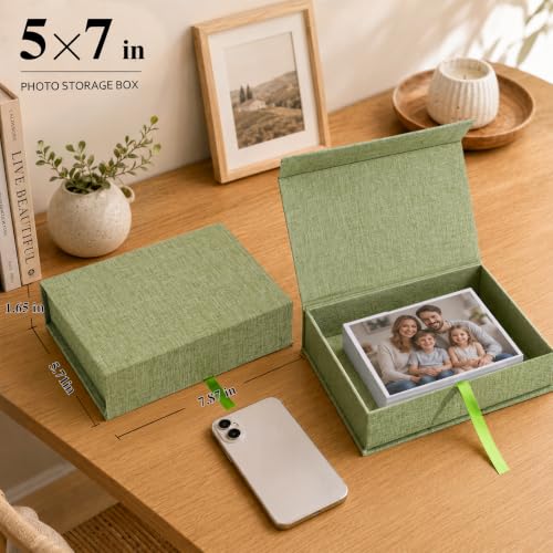 Vienrose Small Photo Storage Box, 5"x7", Linen Postcard Keeper, Grass Green - color: GrassGreen, size: 5"x7"