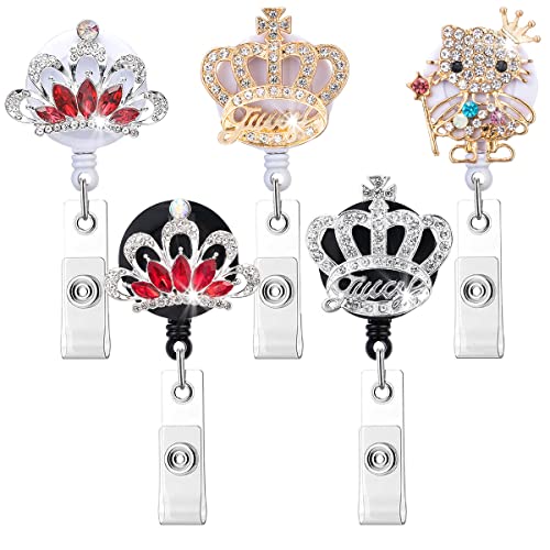 Crystal Badge Reel Retractable ID Holder with Crown & Cat Design 5 Pack - color: Cat,crown