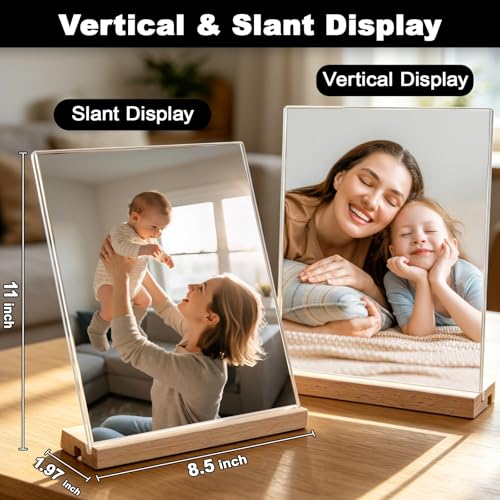 Daletu Acrylic Sign Holder 8.5x11 with Wood Base | 3 Packs Acrylic Sign Display Stand, 2 in 1 Vertical or Slant Clear Tabletop Flyer Menu Holder, Plastic Picture Frame for Store, Office, Vendor, Party - size: 3PCS (8.5"x11")