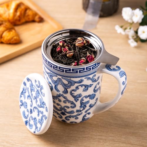 AmorArc Tea Cup With Infuser and Lid, 18oz Loose Leaf Tea Mug With Steeper - color: Classical Pattern