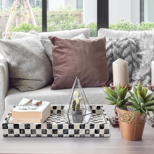 Reallnaive Mother of Pearl Lazy Susan, Square, Black White Checkerboard - color: Black White Checkerboard, style: Square
