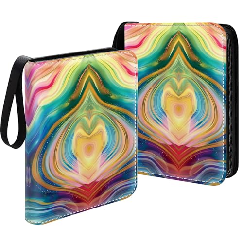 Card Binder 400 Pockets, 50 Sleeves Large Binder Trading Cards Holder 4 Pocket, Storage Organizer, Album Folder Case Protector Collector Gift Rainbow Colored Swirls Golden Glitter - color: Rainbow Colored Swirls Golden Glitter, size: 4 Pocket