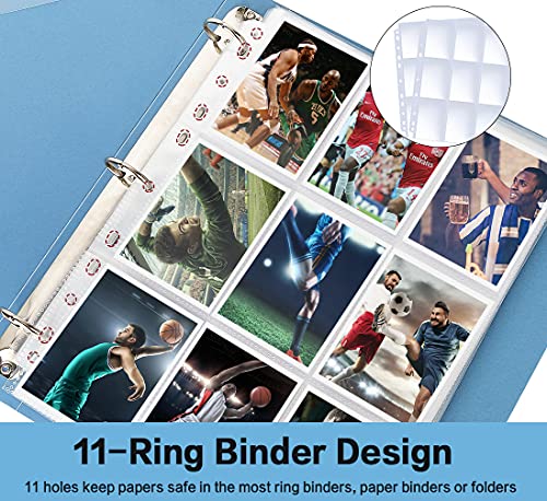HERKKA Trading Card Sleeve Pages, 100 Pack 9 Pocket Album Pages 11 Holes Fit 3 Ring Binder - size: 100 pack