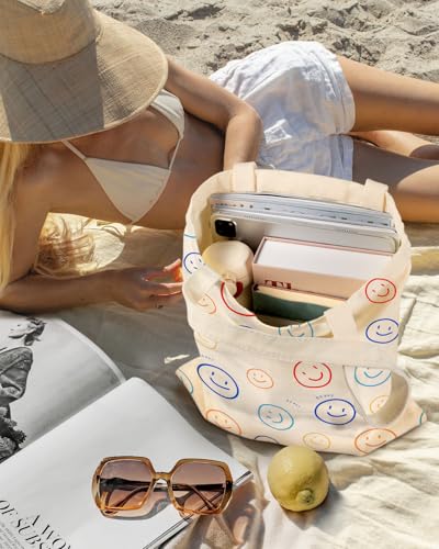 Miss Adola Cute Aesthetic Canvas Tote Bag for Women - color: Smiling Face