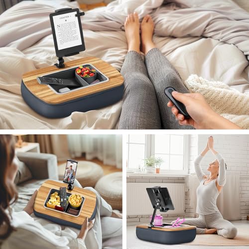 ERGONOV Tablet Pillow Stand for Lap, Adjustable iPad Holder with Snack Bowl - color: Muted gray