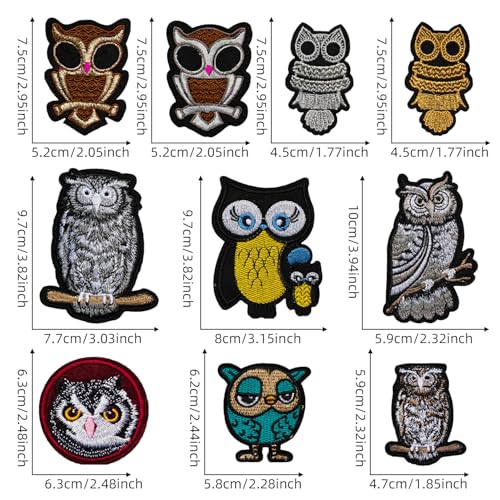 10 Pcs Owl Iron on/Sew on Patches, Embroidered Applique Patches, Clothes Backpacks Hats Pants Jackets Jeans Decoration, DIY Accessories - color: 10 Owl