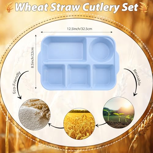Pinkunn 8 Pcs 13'' Divided Plates for Adults Wheat Straw, Retro - color: Retro