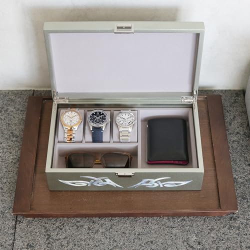 MADDesign Mother of Pearl Watch Box Jewelry Organizer (Metallic Silver) - color: Metallic Silver