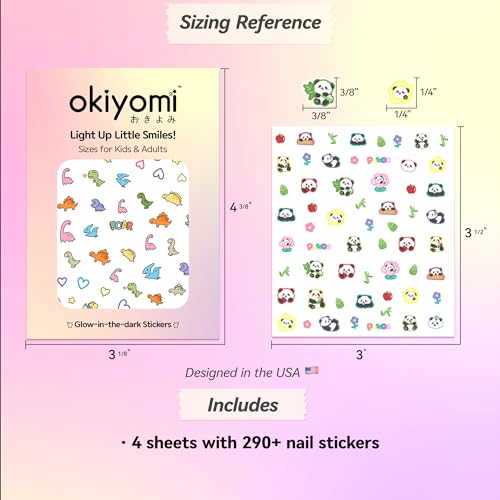 Okiyomi Dinosaur Nail Stickers for Kids, 3D Kawaii, 4 Sheets, 292 Decals - color: 5d Dinos