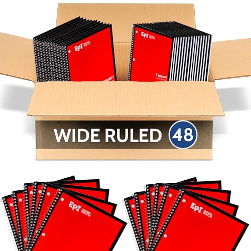 EPI Spiral Notebook | Wide - 70 Sheets, Durable Spiral Binding | 10.5 x 8 in | Classroom Supplies | School, Office, Note Taking, Journaling - 48 Pack - color: Red, size: 48