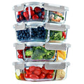 Glass Meal Prep Containers 2 & 3 Compartment, Leak-Proof Lids 32 oz 4 Pack - color: Gray (2,3 compartment - 4 pack, 32oz)