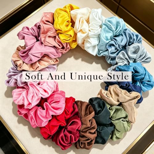 Simnice 20 Colors Satin Large Scrunchies for Women Soft Silk Hair Scrunchie - color: 20 Colors-L