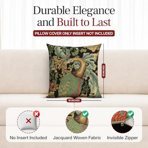 William Morris Black Peacock Woven Tapestry Throw Pillow Cover 18 X 18 in - color: Black Peacock