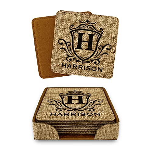Smile Art Design Family Personalized Monogram COASTER Set of 6 with base Square Burlap Material Family Name Personalized Prints House warming Wedding Gift Dining Room Kitchen Rustic Decor Style4 - color: Style 04, size: Set of 6 - Square Coaster