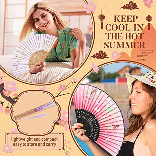 Roowest 48 Pcs Folding Hand Fans Foldable Chinese Japanese Fans for Women