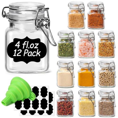 ComSaf Square Small Glass Spice Jars with Airtight Lids 4 oz 12 Pack Pantry - size: 4 fl oz x 12