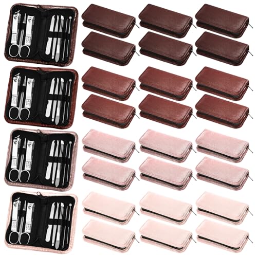 Coume 24 Sets Mini Manicure Kit for Women Men Nail Clippers, Brown Series - color: Brown Series