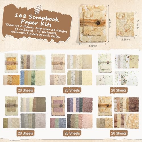168 Pcs Textured Scrapbook Paper Supplies Vintage Embossed Rice Paper - color: Textured Paper