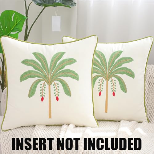 Embroidered Throw Pillow Covers 18x18 Pack of 2 Sage Green Palm Tree - color: Sage Green Palm Tree