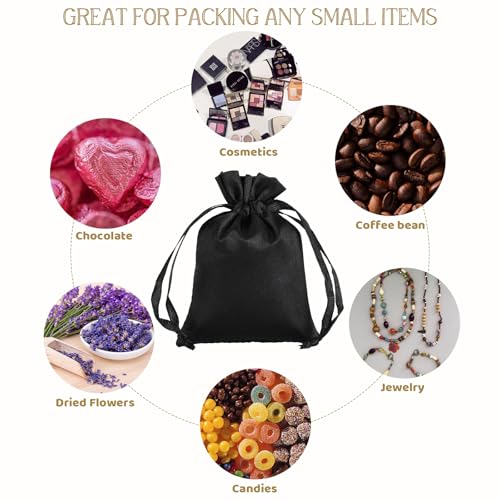 30Pcs Small Satin Gift Bags, 3x4 Black Cloth Drawstring Pouch - color: Black, size: 3×4 in