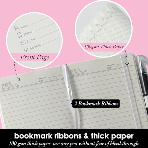 NIRMIRO Small Notebook Pocket Size Journal 3.7" x 5.7", 3 Pack, (White, Grey, Black), 408 Pages, A6 Mini Notepad with Pen, Small Leather Note Book, 100GSM Lined paper, Hardcover - color: Black_gray_white, size: A6