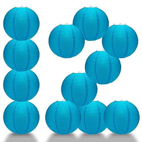 Paperlanternstore.com 12 Pack - 12 Inch Turquoise Blue Fine Line Premium Even Ribbing Paper Lantern, Extra Sturdy - color: Turquoise Blue Fine Line (12-pack), size: 12 Inch