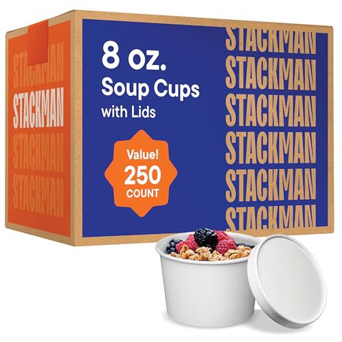 Eco-Friendly Paper Food Containers with Lids - 8 oz [250-Sets] Soup Cups - size: Bulk: 8 oz.