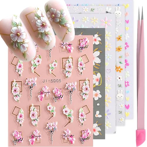 Nail Stickers for Nail Art Cherry Blossoms Nail Decals for Women - color: Colorful-11