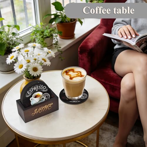 Bar Coaster Set, Drink Coaster for Home Decor, Wood Coffee Coasters 6Pack (Coffee-Black) - color: Coffee-black