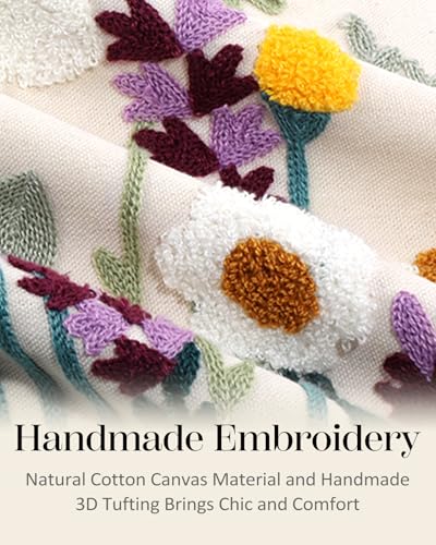 Embroidered Throw Pillow Cover, 20x20 Inch, Wildflower - color: Wild Floral, size: 20" x 20" (Pack of 1)