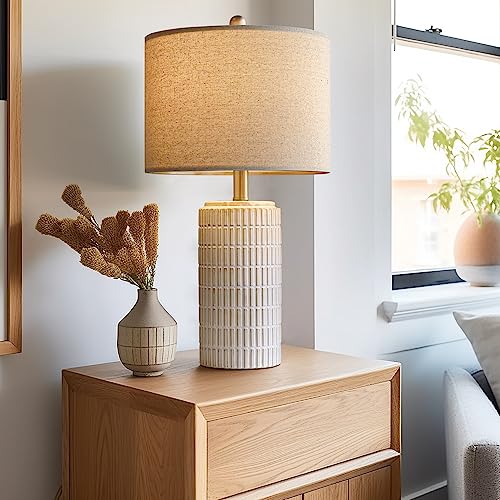 PoKat 23" Modern Ceramic Table Lamp Set of 2 for Living Room Bedroom, White - color: Beige and White