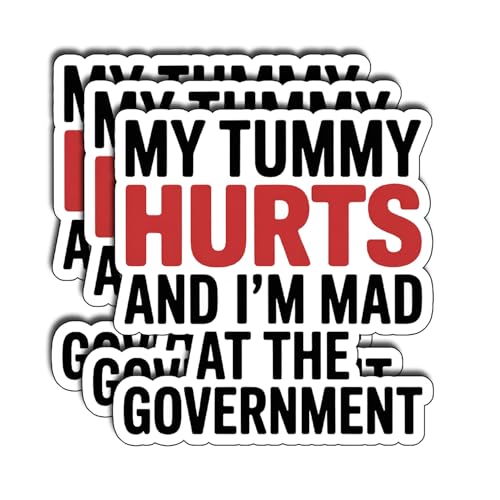 (3Pcs) My Tummy Hurts and I’m Mad at The Government Stickers Funny Sarcastic Quote Humor Gifts Waterproof Vinyl Decals for Kindle Water Bottle Bumper Car Hard Hat Phone Laptop Size 3" x 2.6" - color: My Tummy Hurts and I’m Mad at the Government
