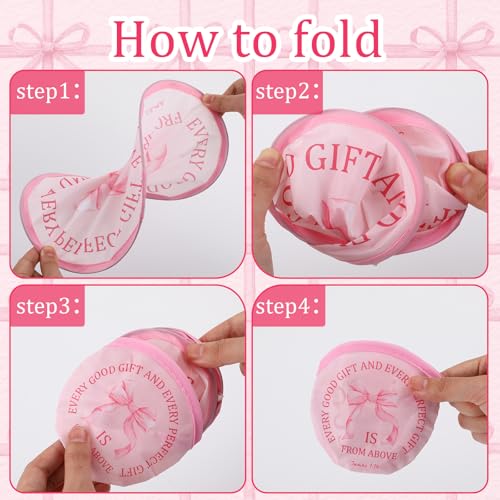 Gejoy 24 Pcs Pink Bow Foldable Disc Fan, Flying Disc Folding Fan 8 Styles - color: Pink Bow
