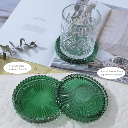 Crystal Glass Coaster 6 Pack Round Cup Drinks Coasters,Green - color: Green