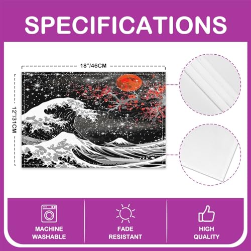 Feelyou Japanese Wave Placemats Set Set of 4 18"x12" - color: Red Black