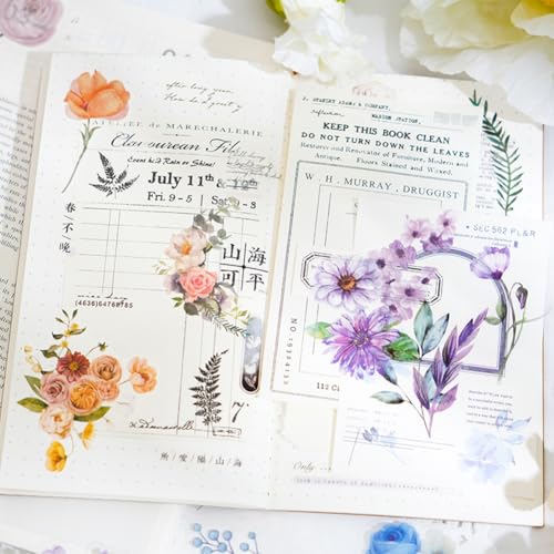 100 Pcs Autumn Flower Stickers for Scrapbooking Junk Journal Card Making CollageNotebook Diary Planner Letter Envelope Water Bottle Phone Case Craft Decoration (Autumn) - color: Autumn