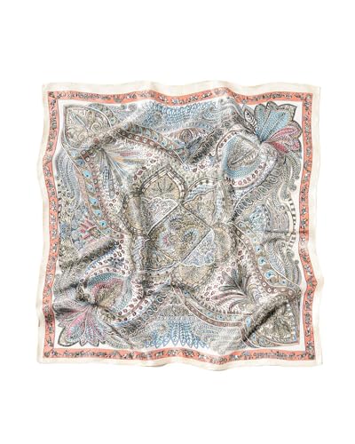 100% Mulberry Silk Scarf for Women Lightweight 21" Small Square Neck Scarf Headscarf Neckerchief Gift Packed - color: Grey Blue Pink Paisley
