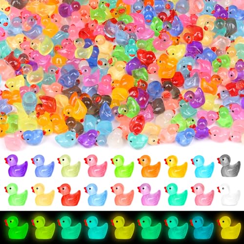 280PCS 18 Colors Luminous Mini Resin Ducks Glow in The Dark Tiny Ducks Figures to Hide Bulk Plastic Duck Miniature for Dollhouse Micro Landscape Aquarium Potted Cake Decor DIY Craft Gifts Party Favors - color: 280pcs-colorful Ducks