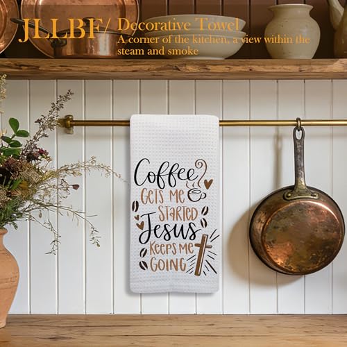 Christian Coffee and Jesus Kitchen Towels 16x24 Inch, Faith Based Gifts, Coffee Lover Gifts Hand Tea Towels for Kitchen Cafe Bar Station Decor - color: Coffee White